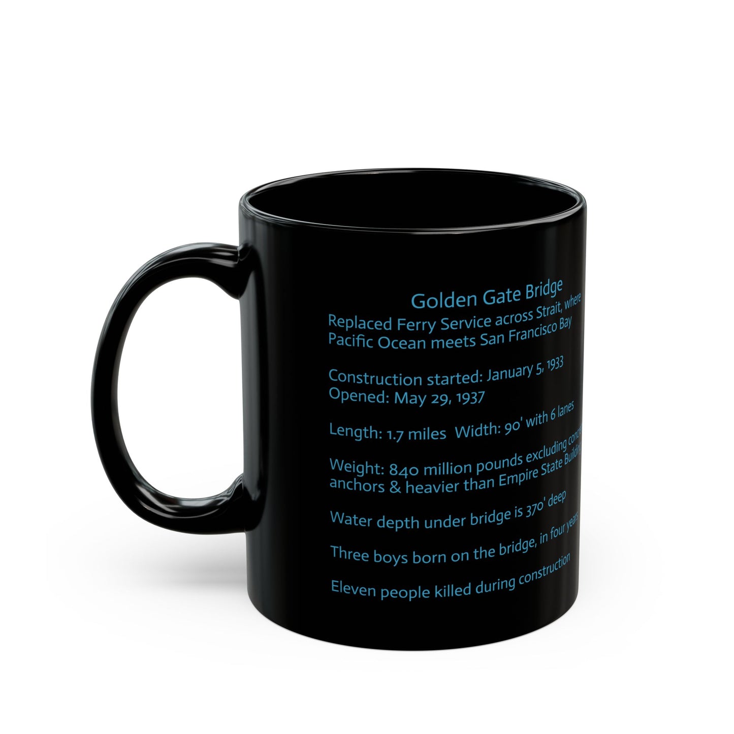 Golden Gate Bridge & Interesting Facts, Black Coffee Cup (11oz, 15oz)