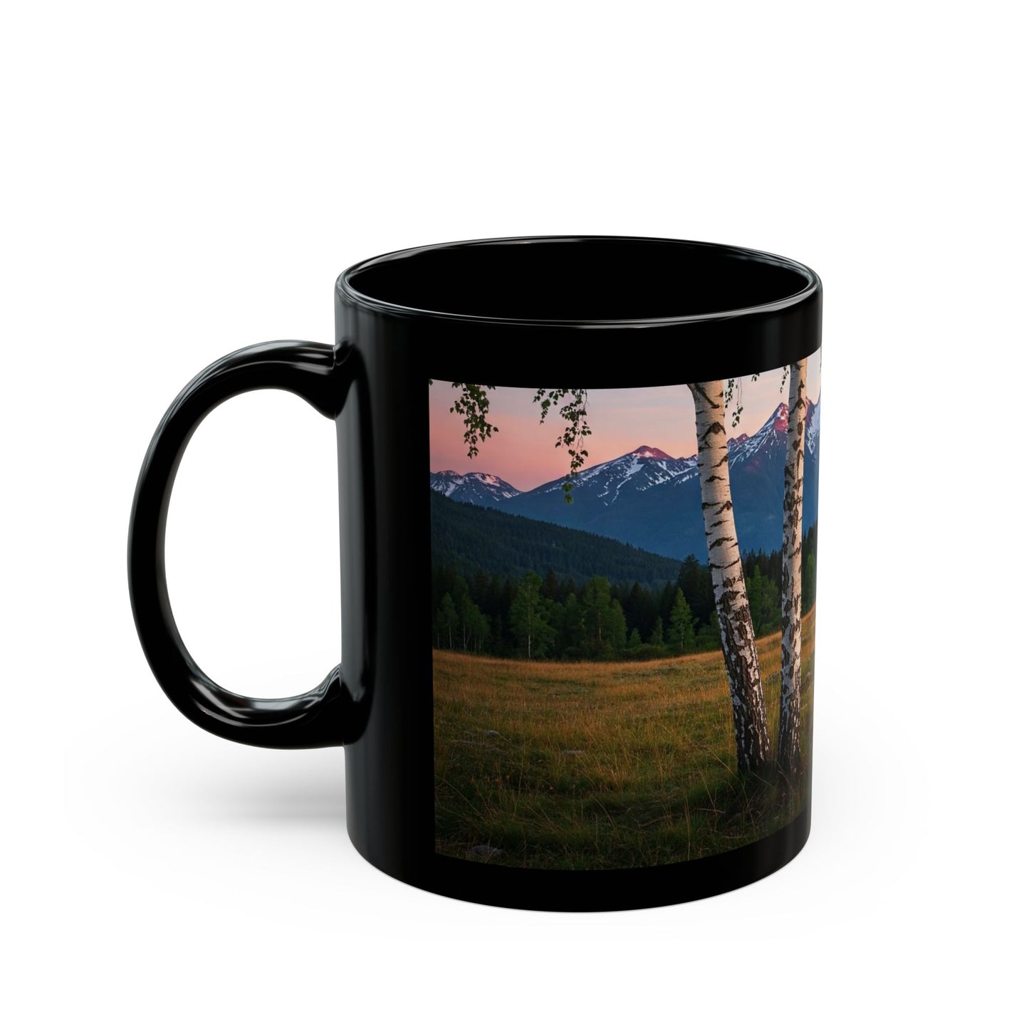 Mountain and Birch Tree Scene Scape