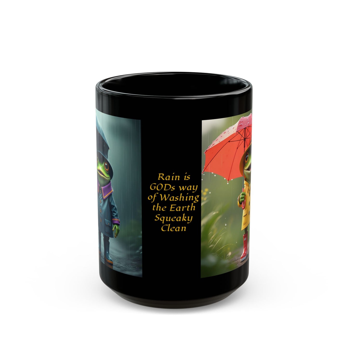 Cute Frogs in Rain Gear - Rain is GODs way of washing the Earth...