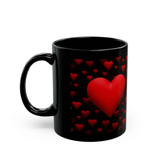 Valentine's Day Hearts with Friendship quote Black Mug (11oz, 15oz)
