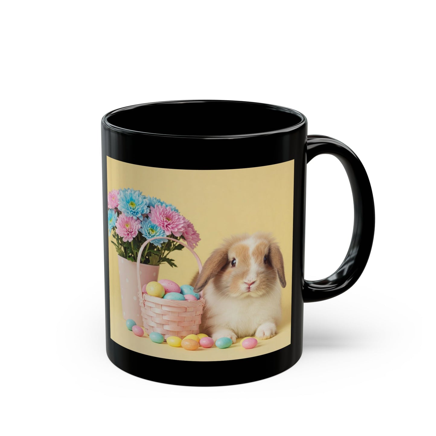 Hoppy Easter Bunny Mug, Black (11oz, 15oz)