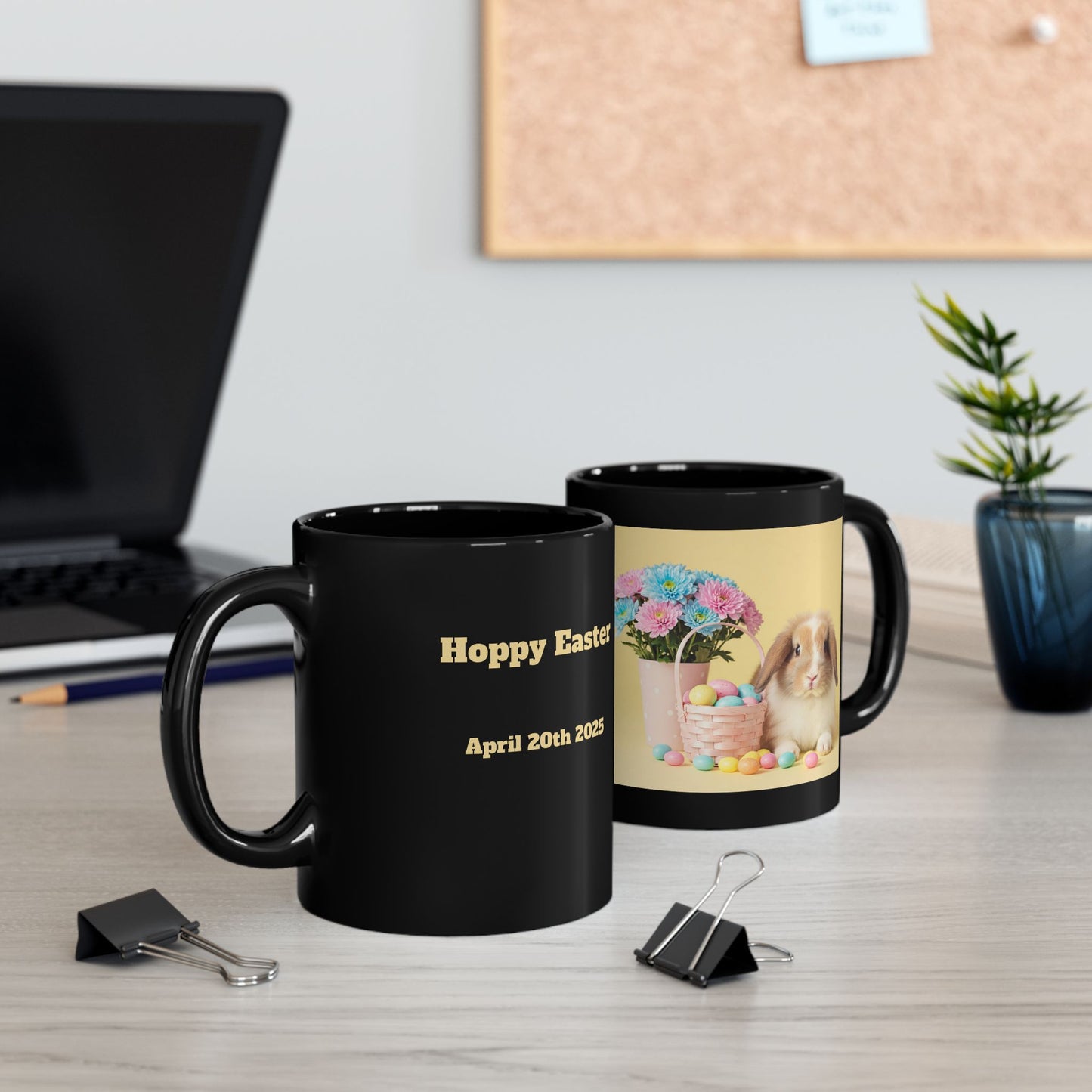 Hoppy Easter Bunny Mug, Black (11oz, 15oz)