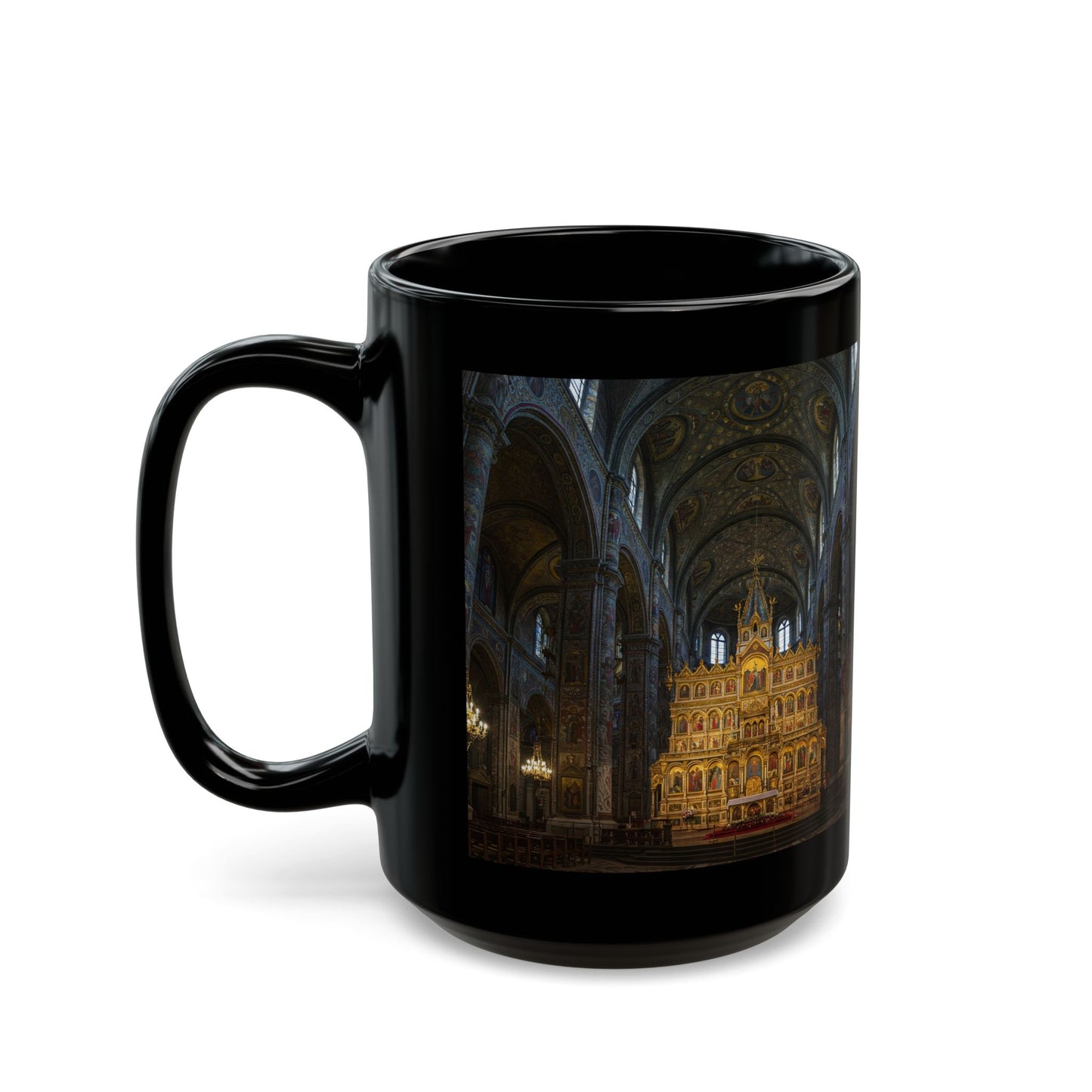 St Basils Cathedral & Interior Black Mug (11oz, 15oz) - Moscow Landmark of Russian Architecture