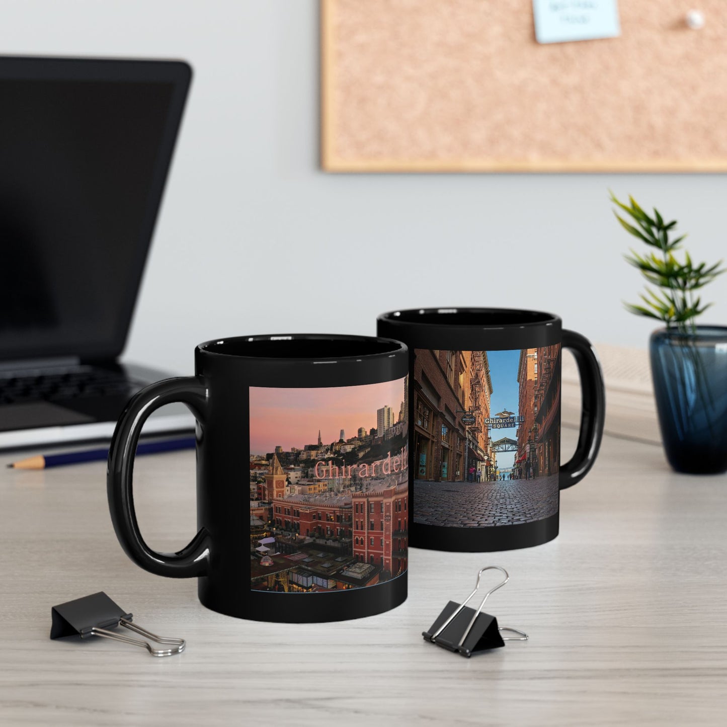 San Francisco Ghirardelli Square Cityscape, Black Mug (11oz, 15oz)