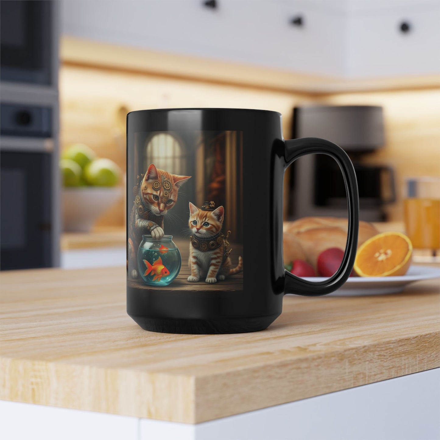 Mug - Cute Steampunk Cat and Kitten Fishing Design (11oz, 15oz)