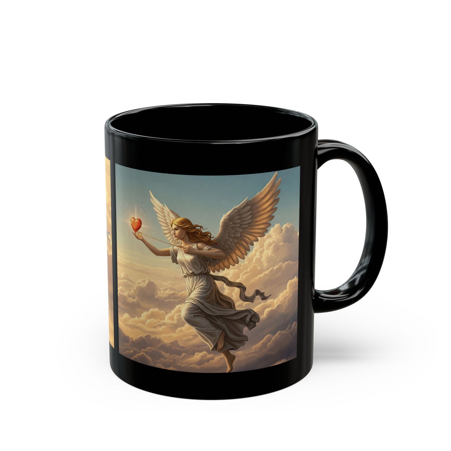 Cupids Angel, 1 John 4:16 Quote, Religious Black Mug (11oz, 15oz)
