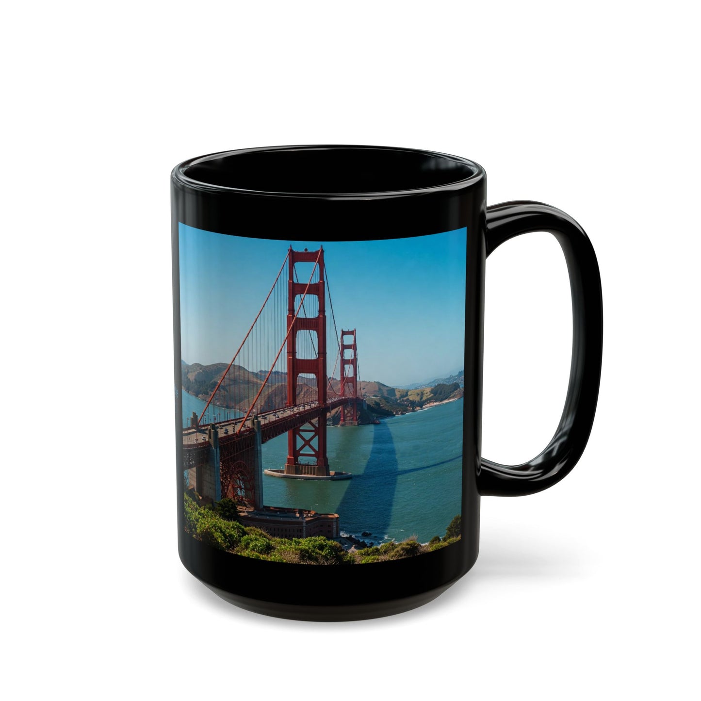 Golden Gate Bridge & Interesting Facts, Black Coffee Cup (11oz, 15oz)