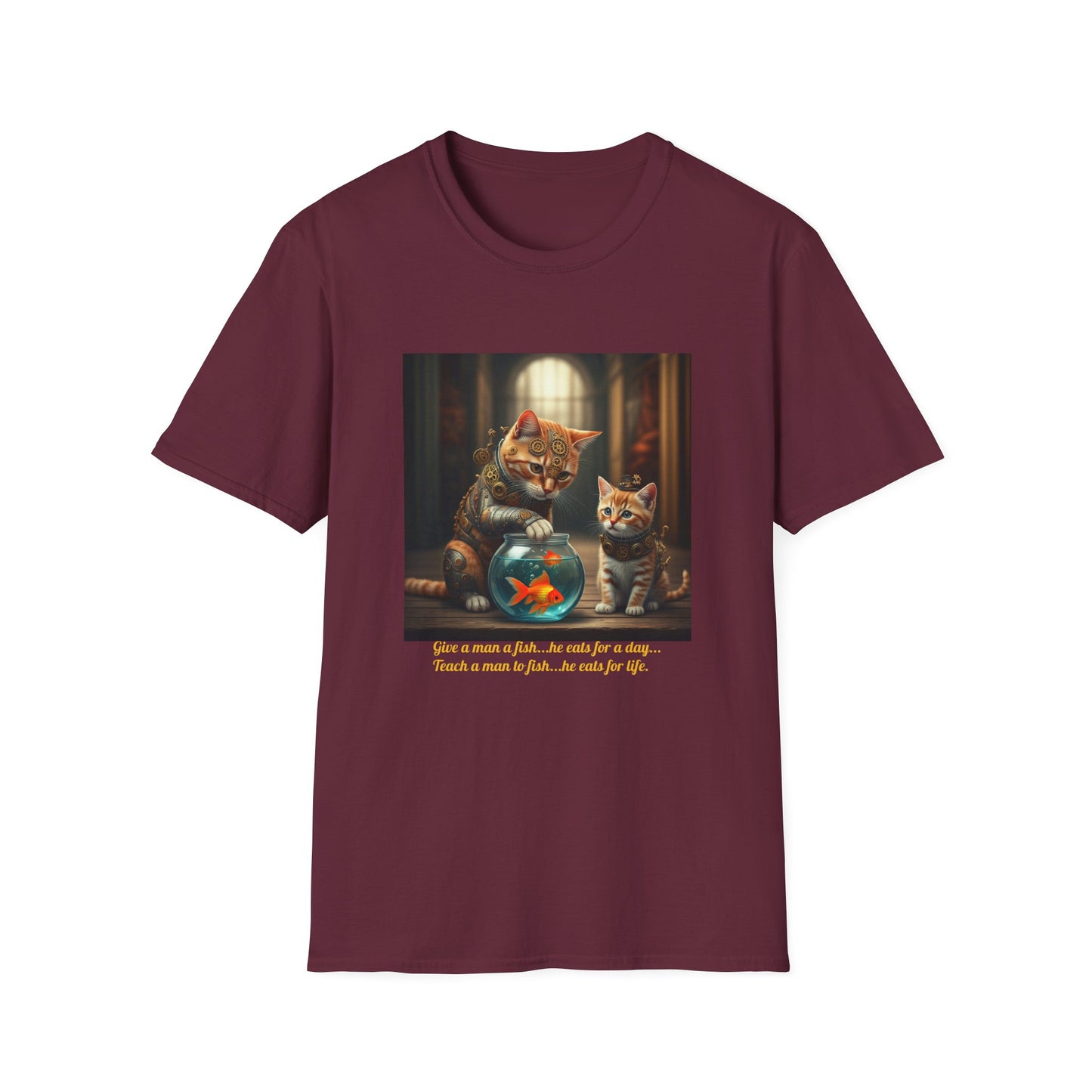 Steampunk Cat and Kitten T-Shirt - Cute Design with Wise Saying