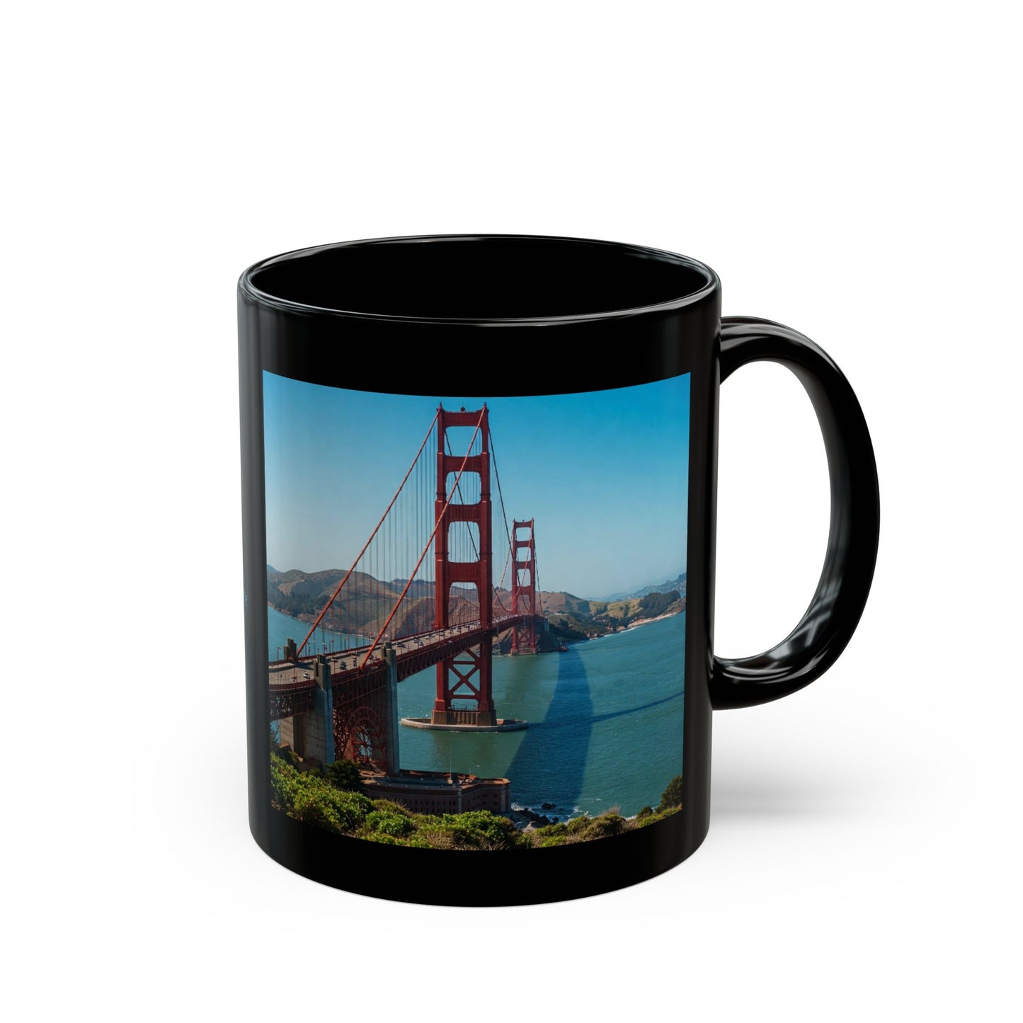 Golden Gate Bridge & Interesting Facts, Black Coffee Cup (11oz, 15oz)