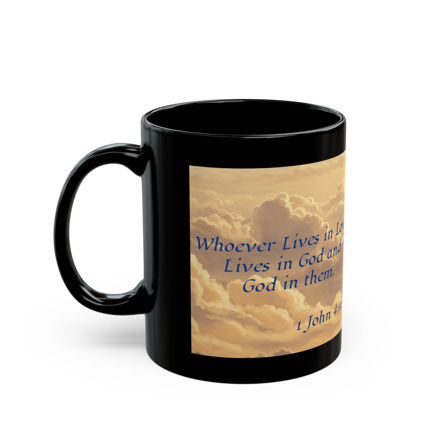 Cupids Angel, 1 John 4:16 Quote, Religious Black Mug (11oz, 15oz)