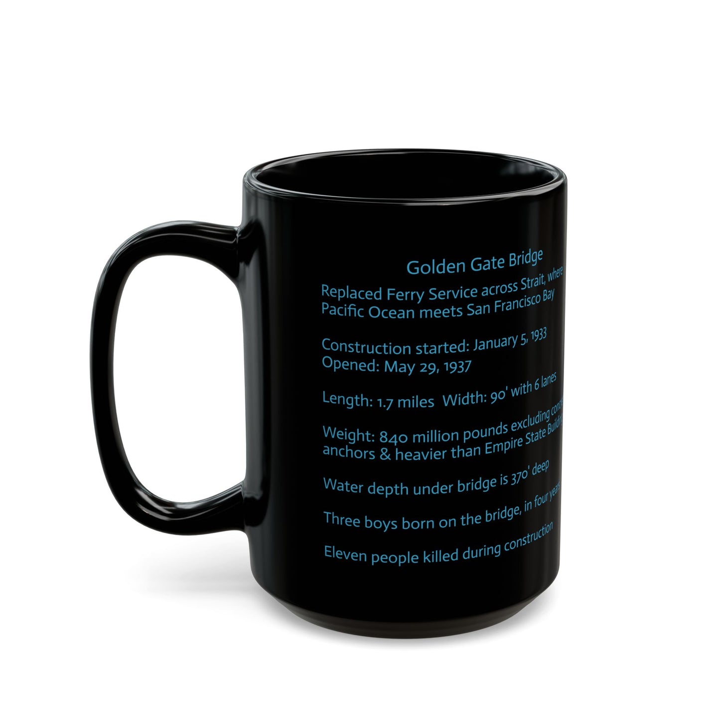 Golden Gate Bridge & Interesting Facts, Black Coffee Cup (11oz, 15oz)